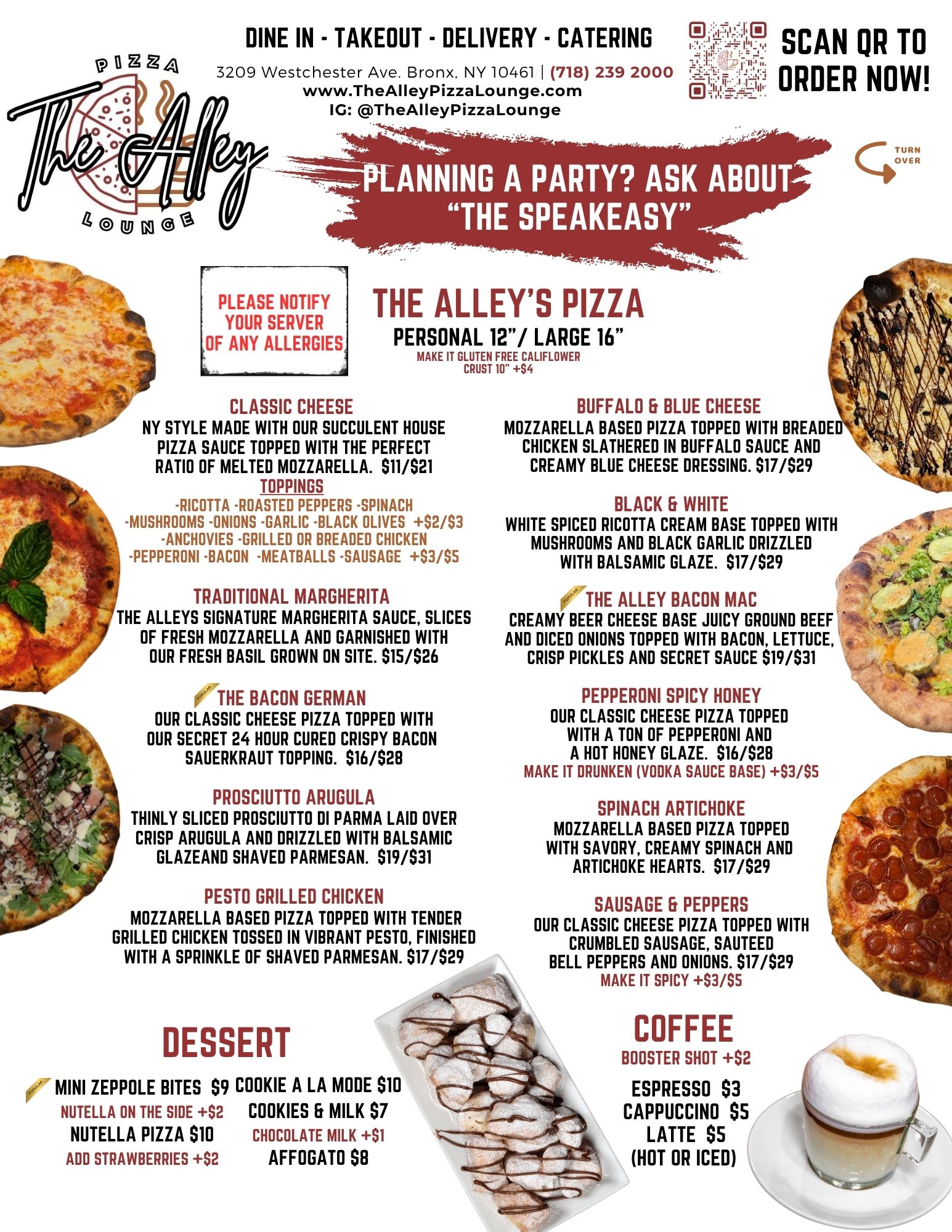 Alley's Pizzas Menu